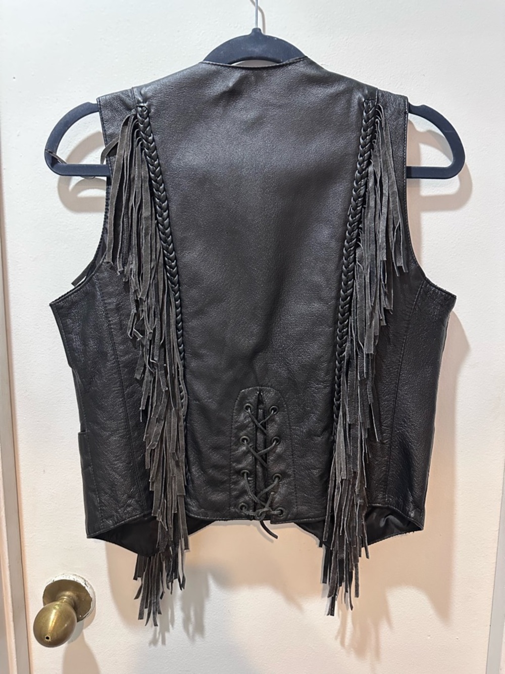 Vintage Black Leather Fringe Biker Vest size small - Picture 3 of 3